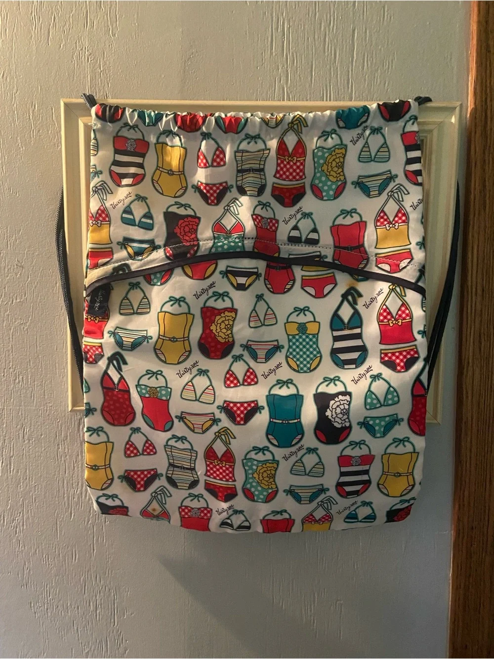 thirty-one Multicolor Swimsuit Print Drawstring Backpack in White 14x17